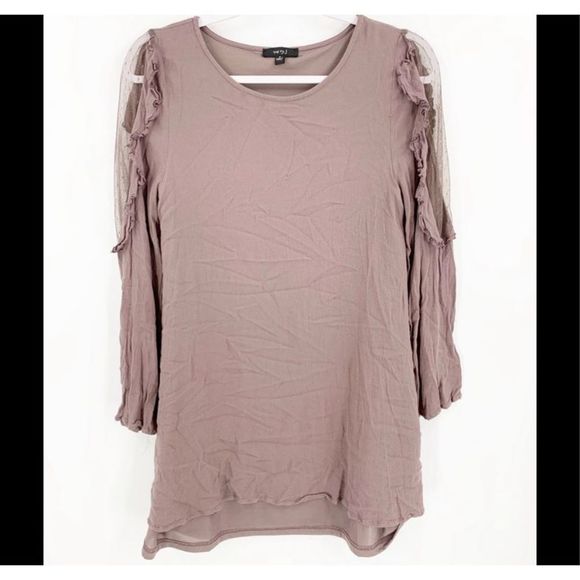 Very J Tops - Very J Taupe Violet Long Sleeve Tunic Sheer Women’s Small